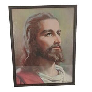 Vintage Peter Bianchi Jesus Christ Head Litho Print Religious Art USA 11 x14
